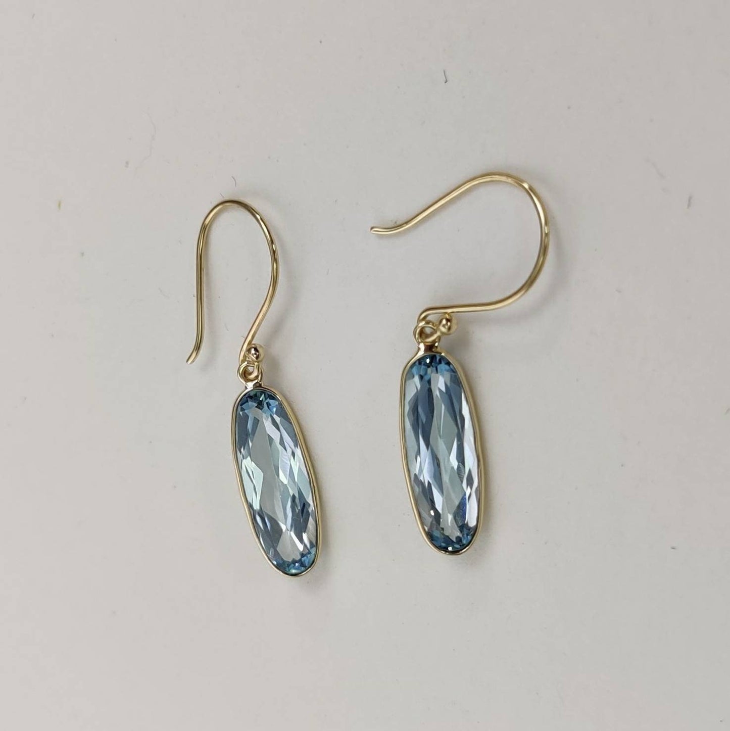 Natural Sky Blue Topaz Earrings, 14K Solid Yellow Gold Sky Blue Topaz Earrings, December Birthstone, Dangler Earrings, Christmas Present