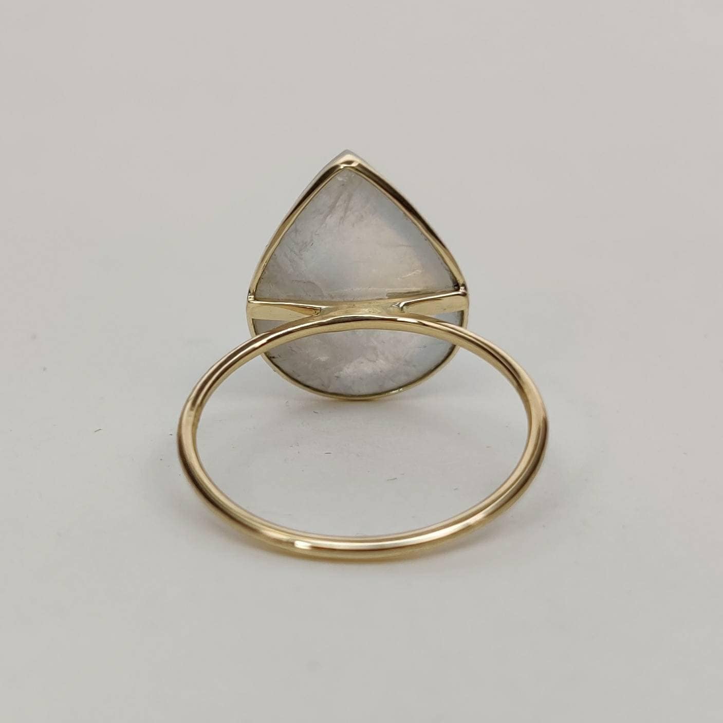 Natural Rainbow Moonstone Ring, 14K Solid Yellow Gold Blue Moonstone Ring, June Birthstone Ring, Bezel Ring, Pear Ring, Anniversary Present