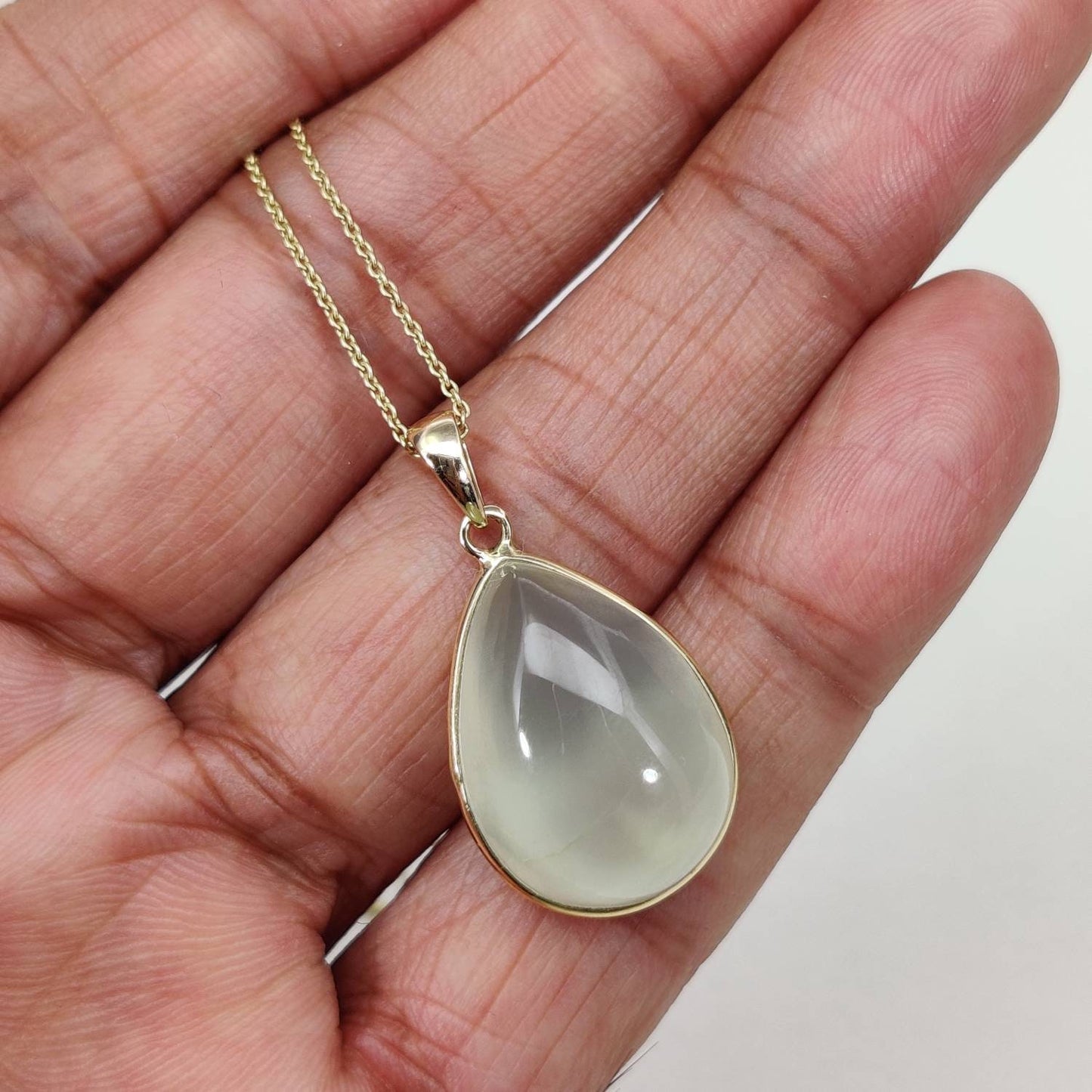 Natural Prehnite Pendant, 14K Solid Yellow Gold Prehnite Pendant, Solid Gold Pendant , May June Birthstone, Christmas Gift, Bezel Pendant