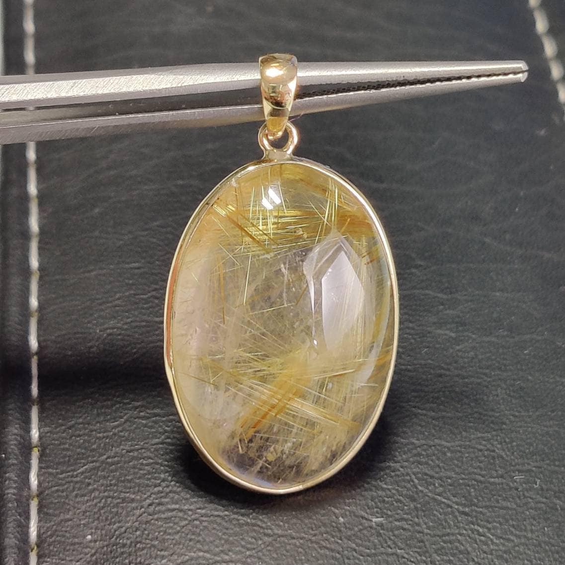 Natural Golden Rutile Pendant, 14K Solid Gold Rutile Pendant, Solid Gold Pendant Necklace, April Birthstone, Christmas Gift, Bezel Pendant