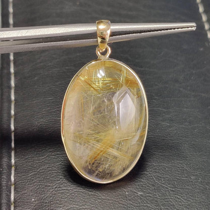 Natural Golden Rutile Pendant, 14K Solid Gold Rutile Pendant, Solid Gold Pendant Necklace, April Birthstone, Christmas Gift, Bezel Pendant