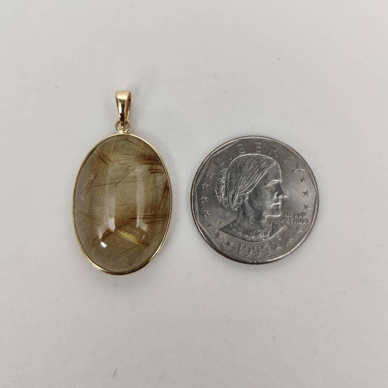 Natural Golden Rutile Pendant, 14K Solid Gold Rutile Pendant, Solid Gold Pendant Necklace, April Birthstone, Christmas Gift, Bezel Pendant