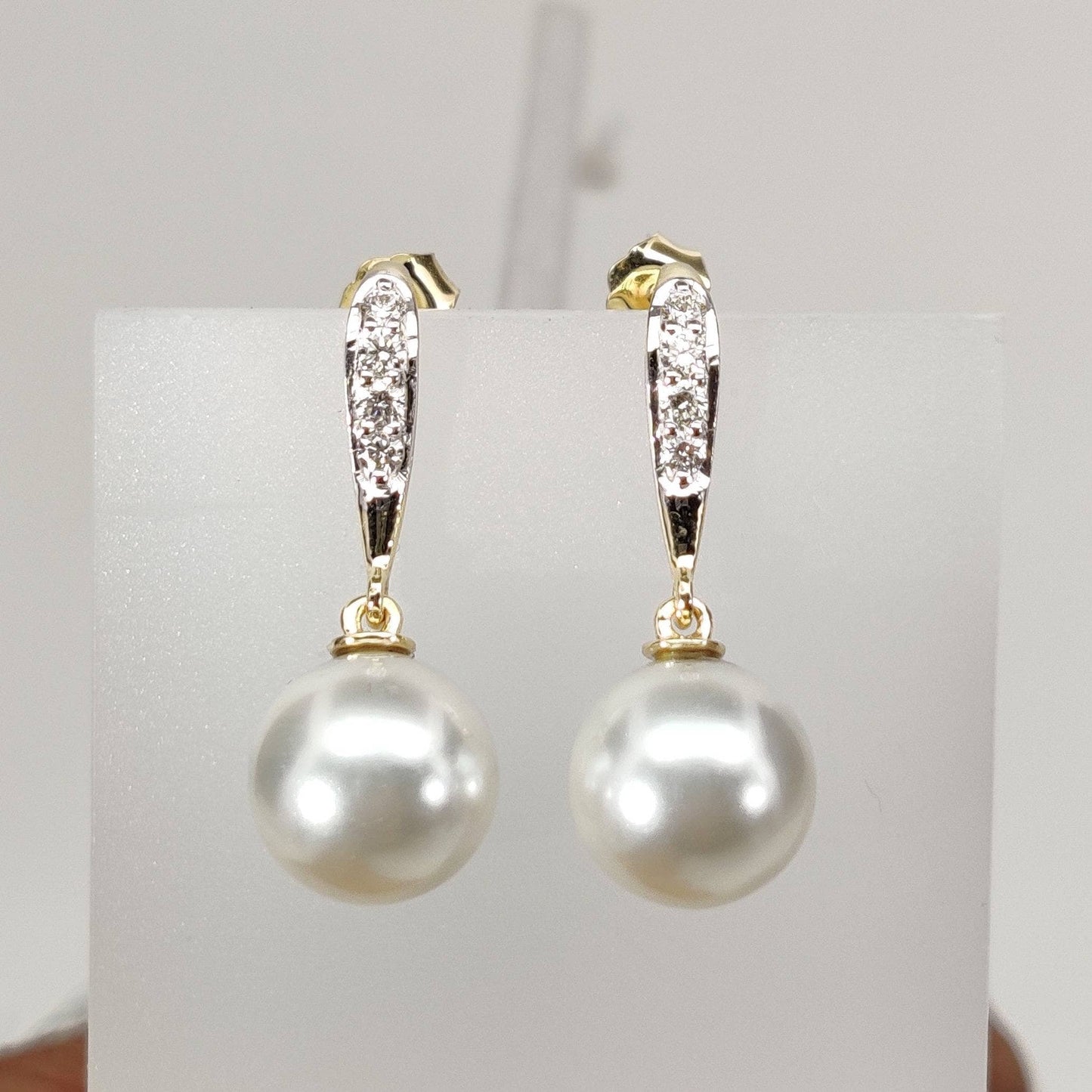 Pearl Diamonds 14K Solid Gold Earrings , Yellow 14K Gold Handmade Pearl Diamond Earrings , June Birthstone ,Diamond Jewelry, Pearl Drops