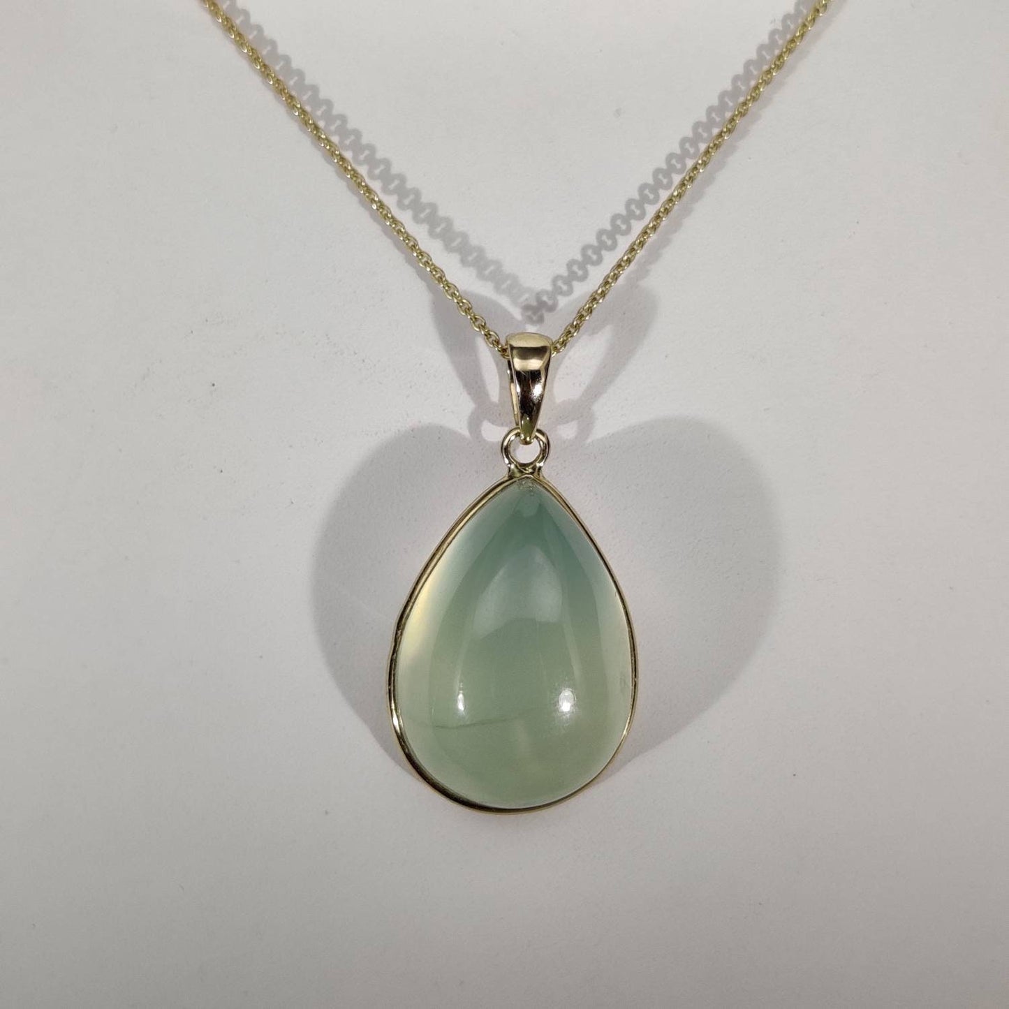 Natural Prehnite Pendant, 14K Solid Yellow Gold Prehnite Pendant, Solid Gold Pendant , May June Birthstone, Christmas Gift, Bezel Pendant