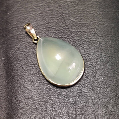 Natural Prehnite Pendant, 14K Solid Yellow Gold Prehnite Pendant, Solid Gold Pendant , May June Birthstone, Christmas Gift, Bezel Pendant