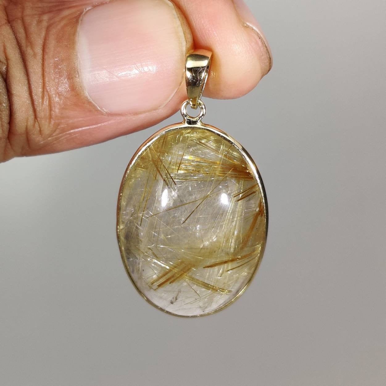 Natural Golden Rutile Pendant, 14K Solid Gold Rutile Pendant, Solid Gold Pendant Necklace, April Birthstone, Christmas Gift, Bezel Pendant