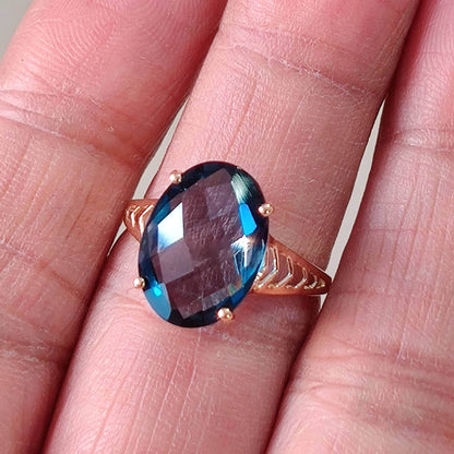 14K Yellow Solid Gold London Blue Topaz Ring, Natural London Blue Topaz Ring, December Birthstone Ring, Blue Topaz Jewelry, Prong Rings