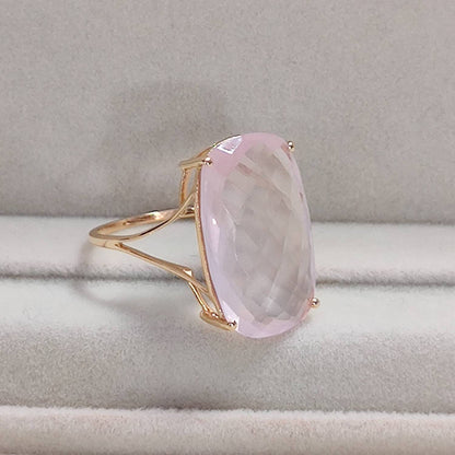 Natural Rose Quartz Ring, Statement Ring Set in 14K Solid Yellow Gold,January Birthstone Ring, Rectangle Cushion Ring, Rose Quartz Jewelry