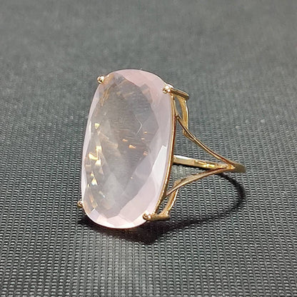 Natural Rose Quartz Ring, Statement Ring Set in 14K Solid Yellow Gold,January Birthstone Ring, Rectangle Cushion Ring, Rose Quartz Jewelry