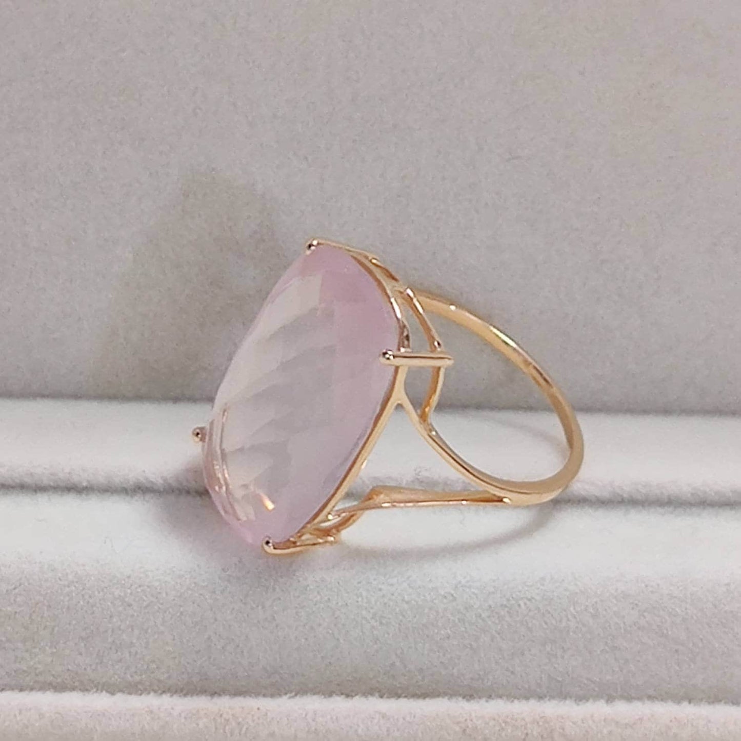 Natural Rose Quartz Ring, Statement Ring Set in 14K Solid Yellow Gold,January Birthstone Ring, Rectangle Cushion Ring, Rose Quartz Jewelry