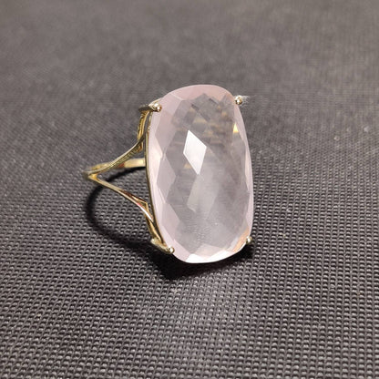 Natural Rose Quartz Ring, Statement Ring Set in 14K Solid Yellow Gold,January Birthstone Ring, Rectangle Cushion Ring, Rose Quartz Jewelry