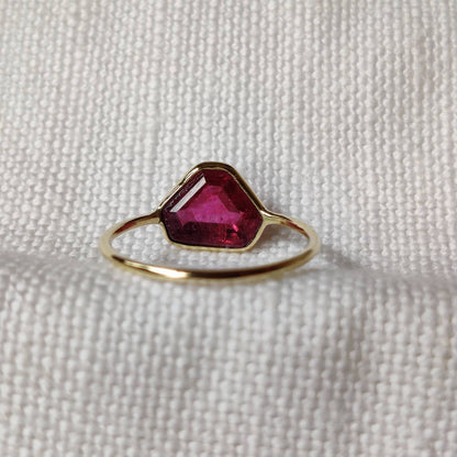 Natural Pink Tourmaline Ring, 14K Solid Yellow Gold Pink Tourmaline Ring, October Birthstone Ring, Bezel Ring, Fancy Ring, Anniversary Gift