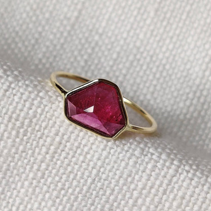 Natural Pink Tourmaline Ring, 14K Solid Yellow Gold Pink Tourmaline Ring, October Birthstone Ring, Bezel Ring, Fancy Ring, Anniversary Gift