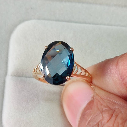 14K Yellow Solid Gold London Blue Topaz Ring, Natural London Blue Topaz Ring, December Birthstone Ring, Blue Topaz Jewelry, Prong Rings