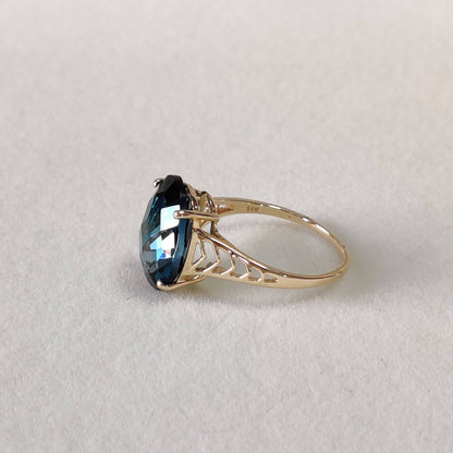 14K Yellow Solid Gold London Blue Topaz Ring, Natural London Blue Topaz Ring, December Birthstone Ring, Blue Topaz Jewelry, Prong Rings