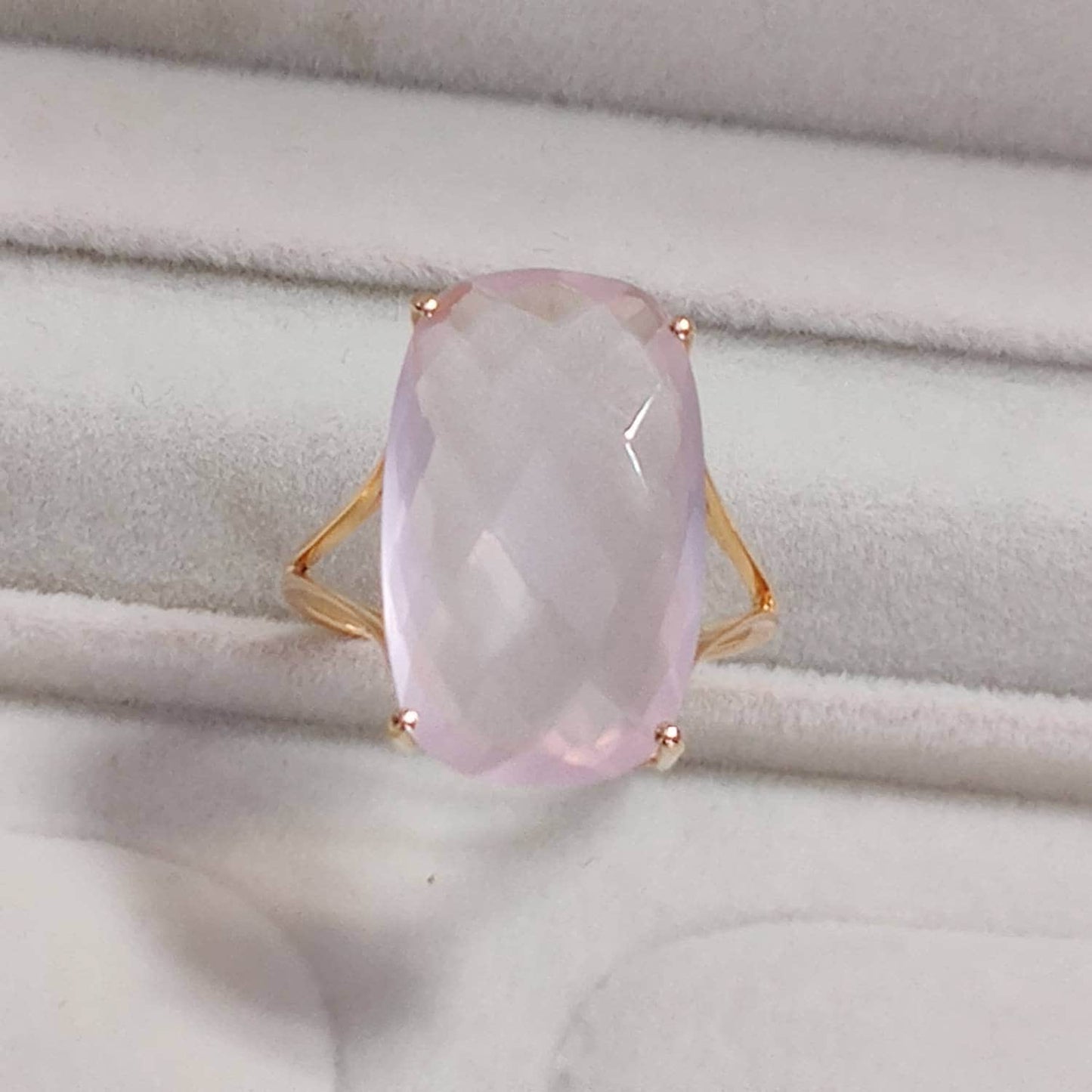 Natural Rose Quartz Ring, Statement Ring Set in 14K Solid Yellow Gold,January Birthstone Ring, Rectangle Cushion Ring, Rose Quartz Jewelry