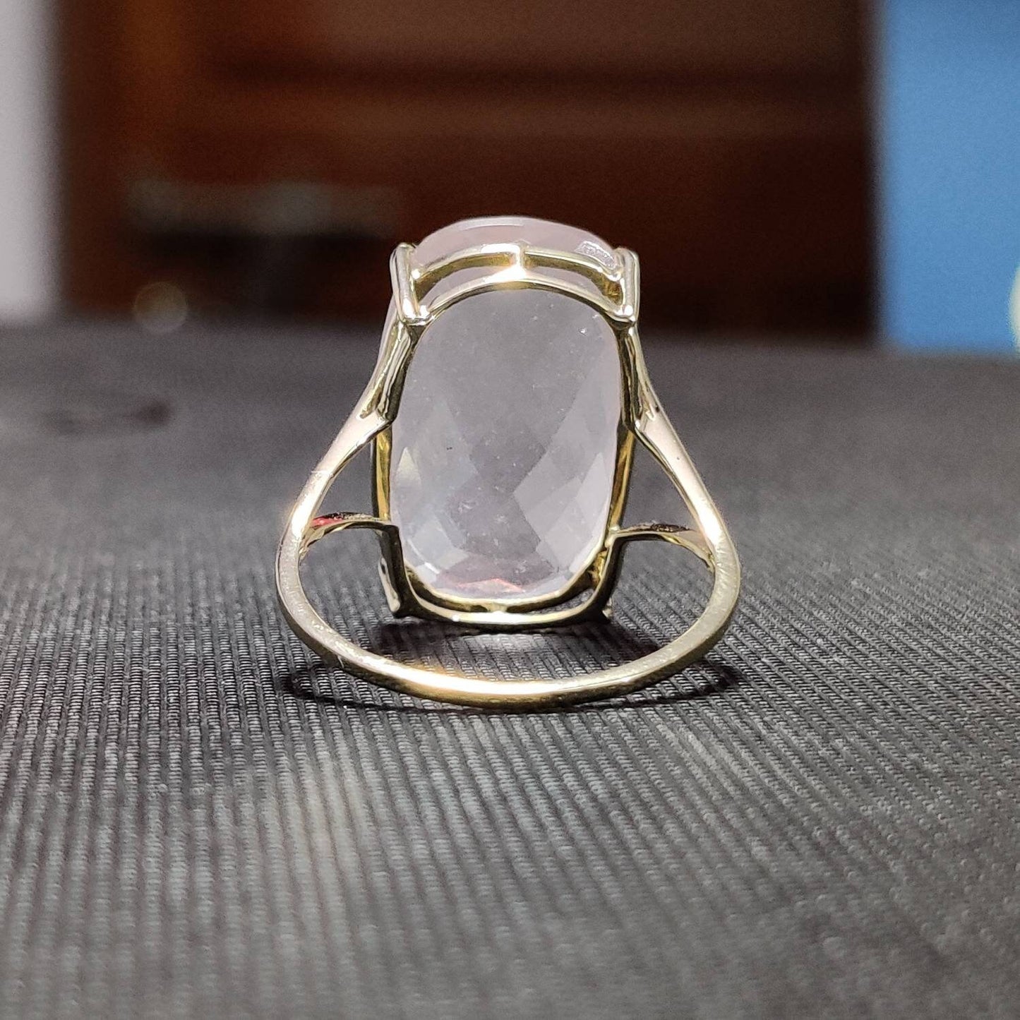 Natural Rose Quartz Ring, Statement Ring Set in 14K Solid Yellow Gold,January Birthstone Ring, Rectangle Cushion Ring, Rose Quartz Jewelry