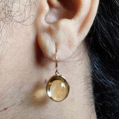 14K Gold Citrine Earrings, Natural Citrine Bezel Earrings, 14K Solid Yellow Gold Earring, November Birthstone, Christmas Gift, Bezel Earring