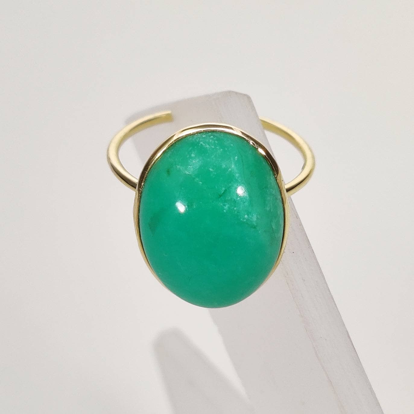 14K Yellow Solid Gold Chrysoprase Ring, Natural Chrysoprase Ring, Chrysoprase Bezel Ring, May Birthstone, Chrysoprase Jewelry