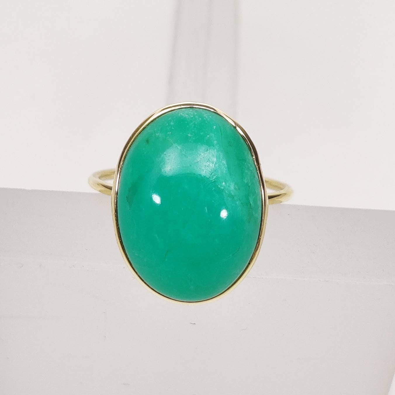 14K Yellow Solid Gold Chrysoprase Ring, Natural Chrysoprase Ring, Chrysoprase Bezel Ring, May Birthstone, Chrysoprase Jewelry