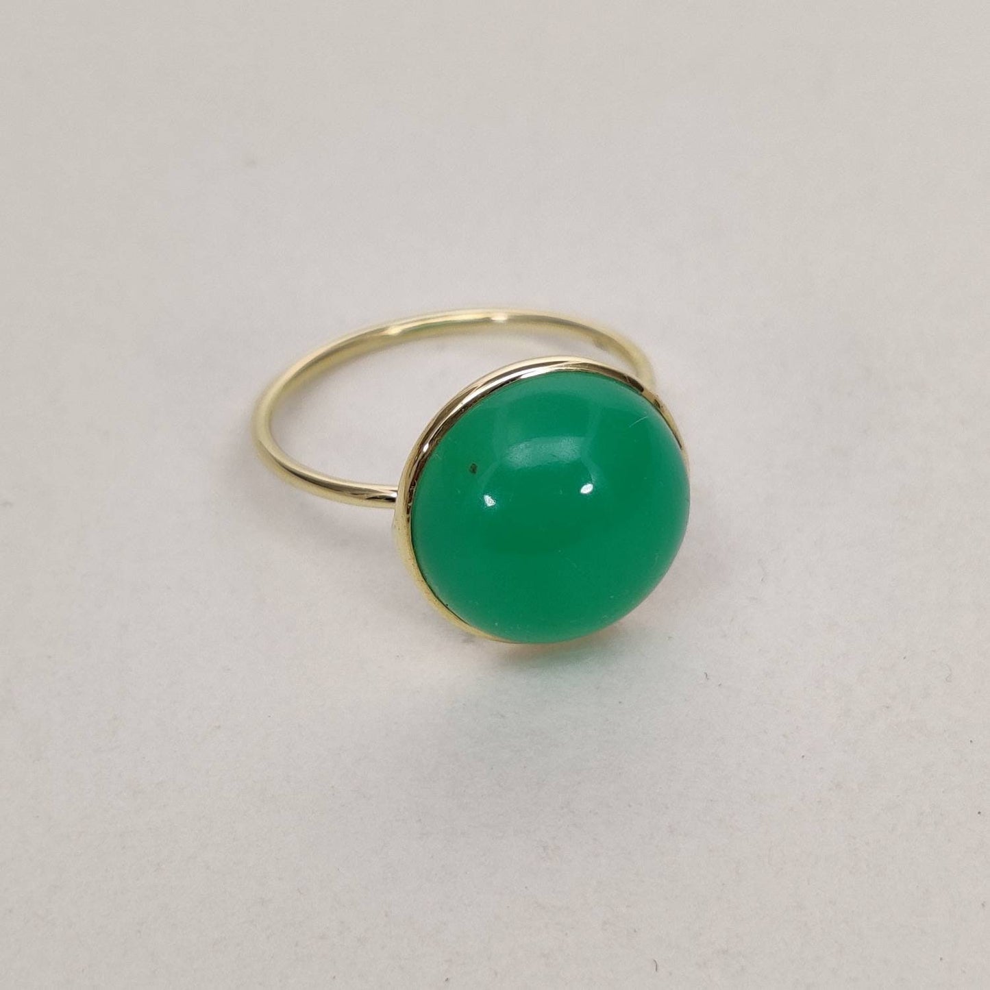 Natural Chrysoprase Ring, 14K Solid Yellow Gold Chrysoprase Ring, May Birthstone Ring, Bezel Ring, Round Ring, Christmas Gift