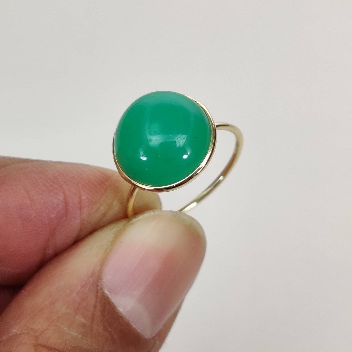 Natural Chrysoprase Ring, 14K Solid Yellow Gold Chrysoprase Ring, May Birthstone Ring, Bezel Ring, Round Ring, Christmas Gift