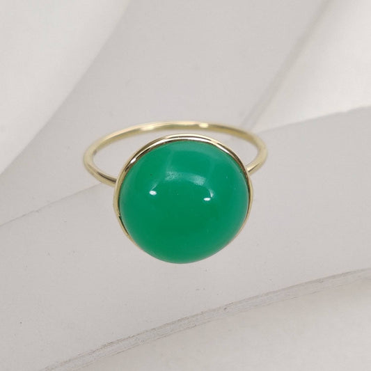 Natural Chrysoprase Ring, 14K Solid Yellow Gold Chrysoprase Ring, May Birthstone Ring, Bezel Ring, Round Ring, Christmas Gift