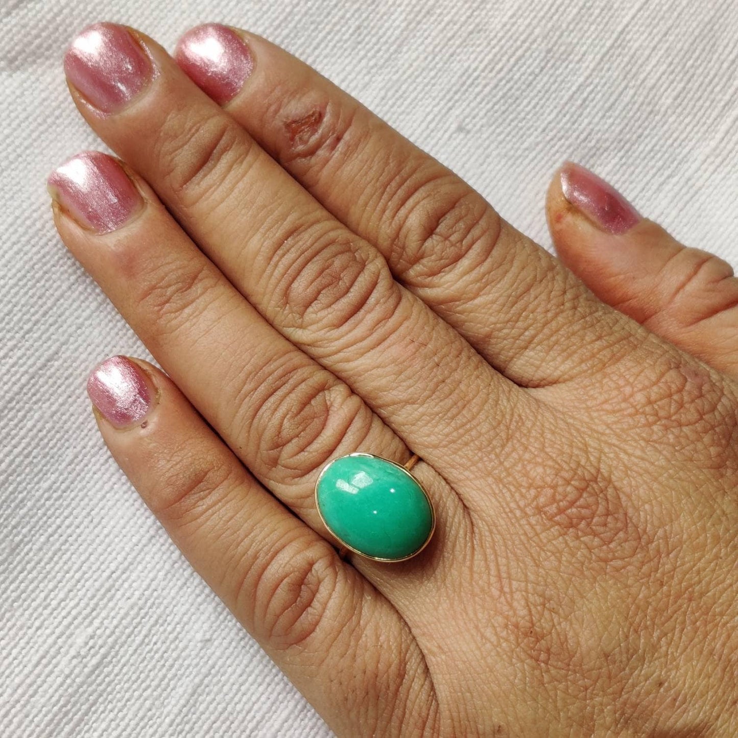 14K Yellow Solid Gold Chrysoprase Ring, Natural Chrysoprase Ring, Chrysoprase Bezel Ring, May Birthstone, Chrysoprase Jewelry