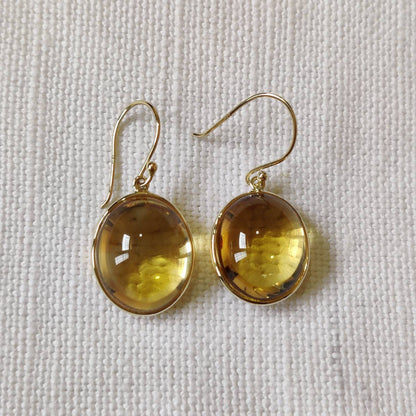 14K Gold Citrine Earrings, Natural Citrine Bezel Earrings, 14K Solid Yellow Gold Earring, November Birthstone, Christmas Gift, Bezel Earring