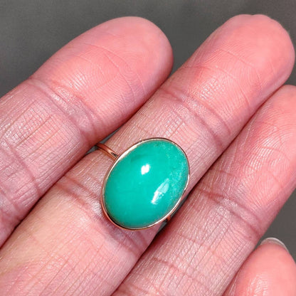 14K Yellow Solid Gold Chrysoprase Ring, Natural Chrysoprase Ring, Chrysoprase Bezel Ring, May Birthstone, Chrysoprase Jewelry