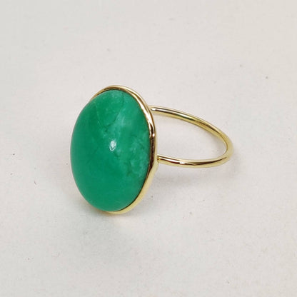 14K Yellow Solid Gold Chrysoprase Ring, Natural Chrysoprase Ring, Chrysoprase Bezel Ring, May Birthstone, Chrysoprase Jewelry