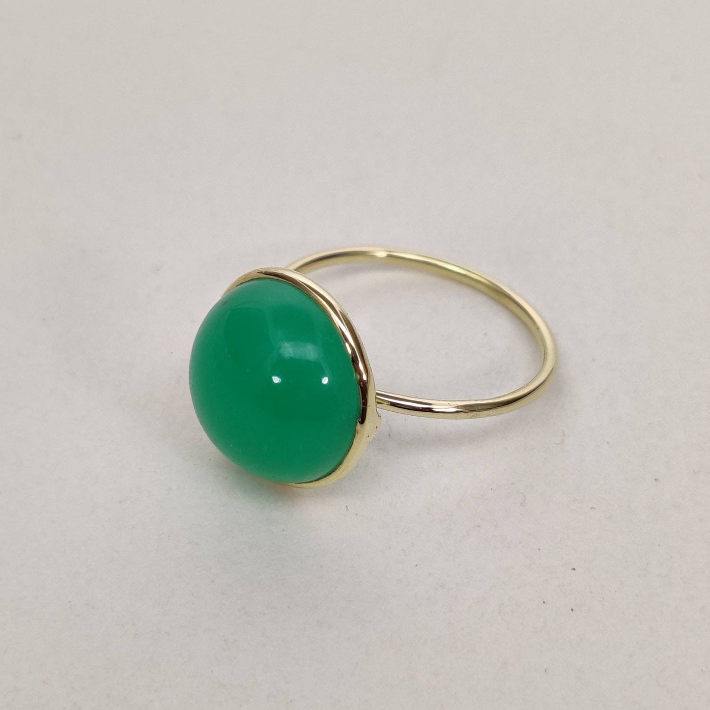 Natural Chrysoprase Ring, 14K Solid Yellow Gold Chrysoprase Ring, May Birthstone Ring, Bezel Ring, Round Ring, Christmas Gift