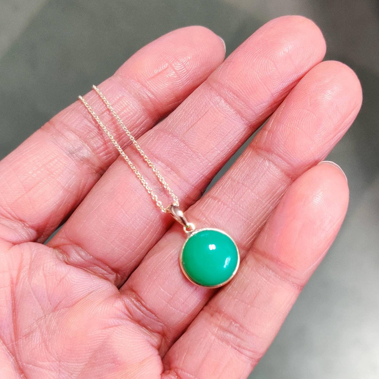 Natural Chrysoprase Pendant, 14K Solid Gold Chrysoprase Pendant, Solid Gold Pendant Necklace, June Birthstone, Christmas Gift, Bezel Pendant