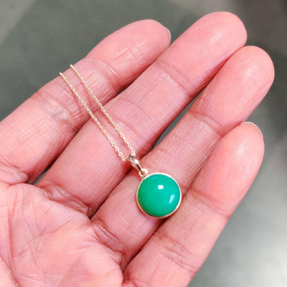 Natural Chrysoprase Pendant, 14K Solid Gold Chrysoprase Pendant, Solid Gold Pendant Necklace, June Birthstone, Christmas Gift, Bezel Pendant