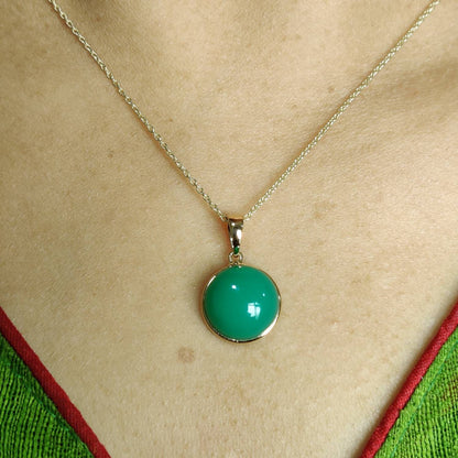 Natural Chrysoprase Pendant, 14K Solid Gold Chrysoprase Pendant, Solid Gold Pendant Necklace, June Birthstone, Christmas Gift, Bezel Pendant