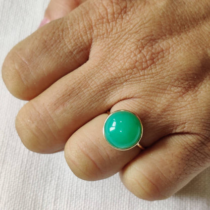 Natural Chrysoprase Ring, 14K Solid Yellow Gold Chrysoprase Ring, May Birthstone Ring, Bezel Ring, Round Ring, Christmas Gift