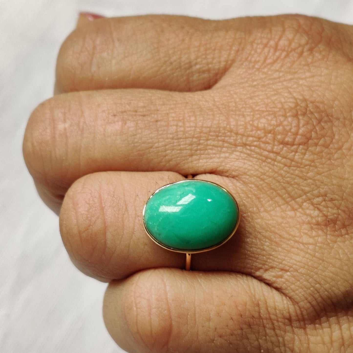 14K Yellow Solid Gold Chrysoprase Ring, Natural Chrysoprase Ring, Chrysoprase Bezel Ring, May Birthstone, Chrysoprase Jewelry