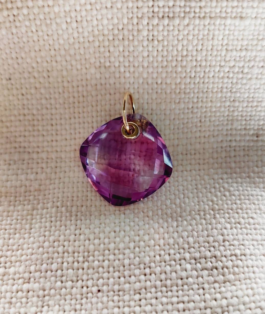 Natural Pink Amethyst Pendant, 14K Solid Gold Pink Amethyst Pendant, February Birthstone, Pink Amethyst Drill Pendent, Christmas Gift