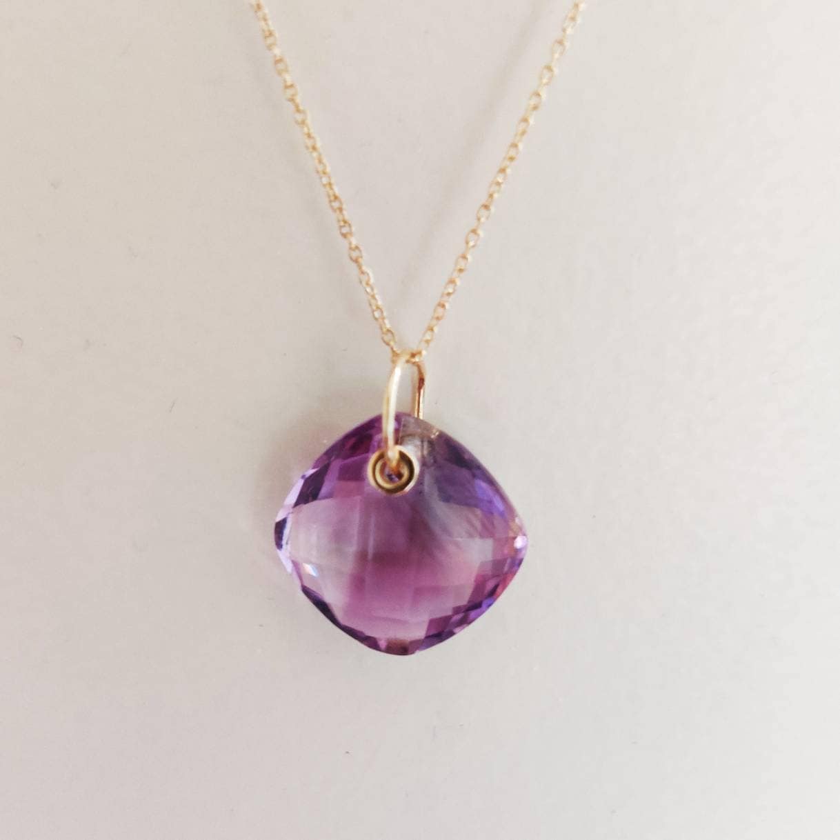 Natural Pink Amethyst Pendant, 14K Solid Gold Pink Amethyst Pendant, February Birthstone, Pink Amethyst Drill Pendent, Christmas Gift