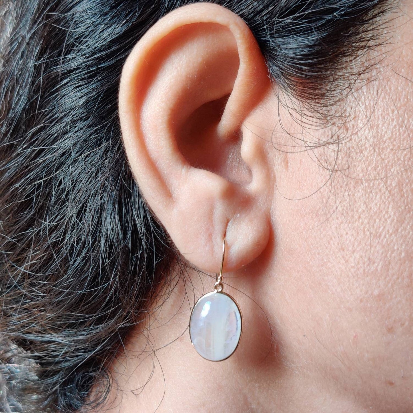 Natural Raionbow Moonstone Earrings, 14K Solid Yellow Gold Moonstone Earrings, June Birthstone Earrings, Bezel Earrings, Oval Earrings