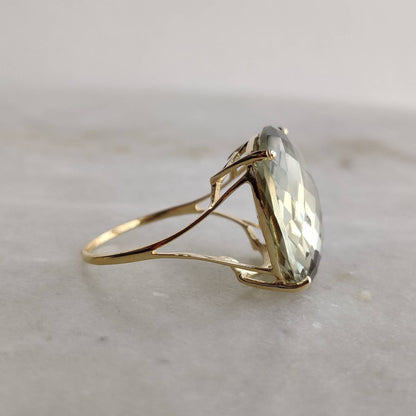 Natural Green Amethyst Ring, 14K Solid Yellow Gold Green Amethyst Ring, February  Birthstone, Prong Ring, Square Ring, Christmas Present