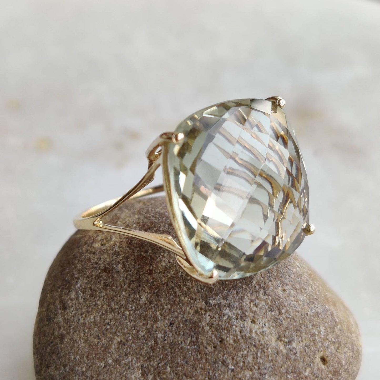 Natural Green Amethyst Ring, 14K Solid Yellow Gold Green Amethyst Ring, February  Birthstone, Prong Ring, Square Ring, Christmas Present