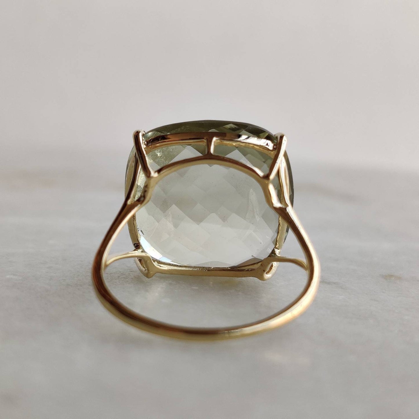 Natural Green Amethyst Ring, 14K Solid Yellow Gold Green Amethyst Ring, February  Birthstone, Prong Ring, Square Ring, Christmas Present