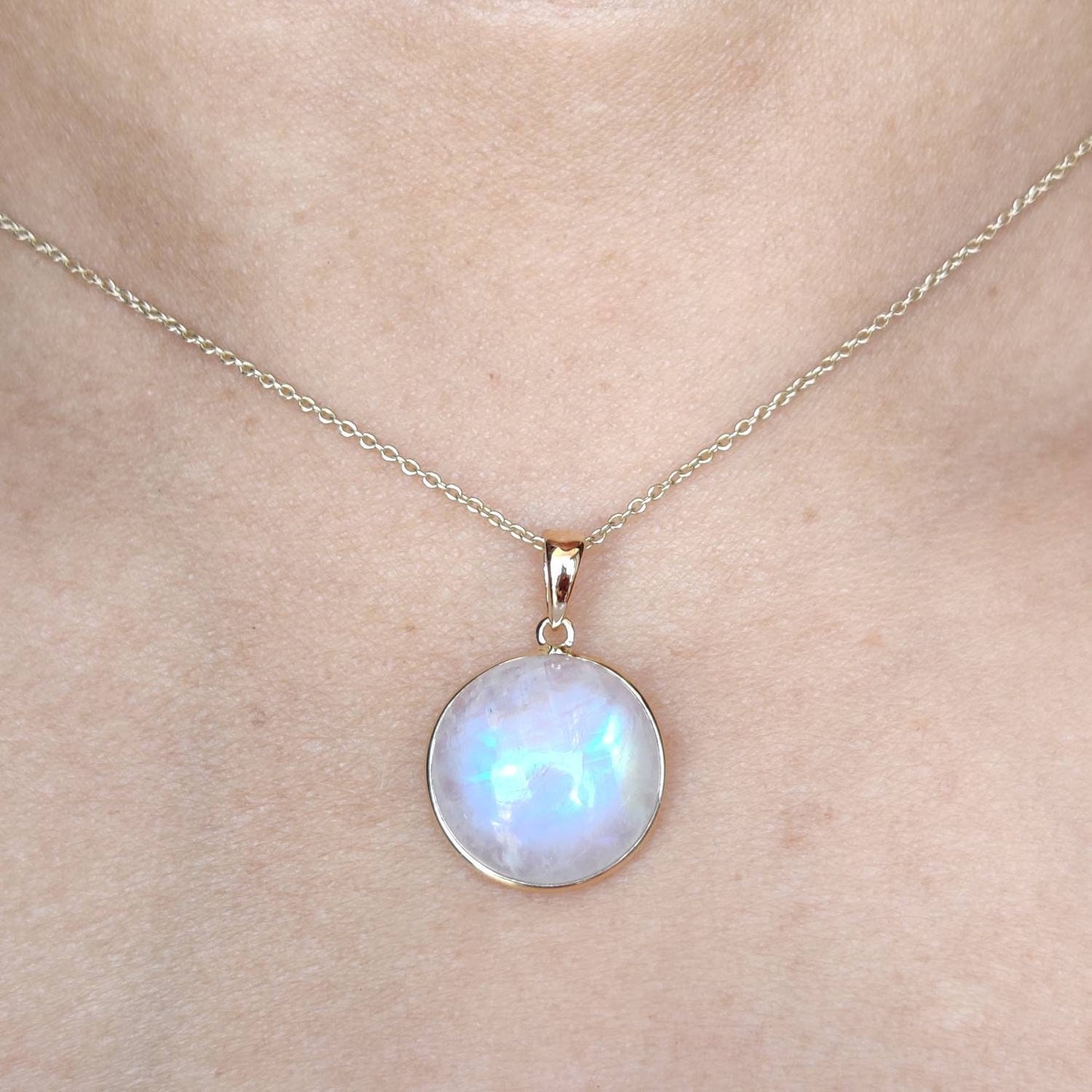 Moonstone Necklace, Rainbow Moonstone 14k Solid Gold Pendant Necklace , Natural Blue Moonstone Gold Jewelry, Christmas Gift, June Birthstone