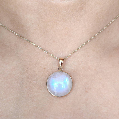 Moonstone Necklace, Rainbow Moonstone 14k Solid Gold Pendant Necklace , Natural Blue Moonstone Gold Jewelry, Christmas Gift, June Birthstone