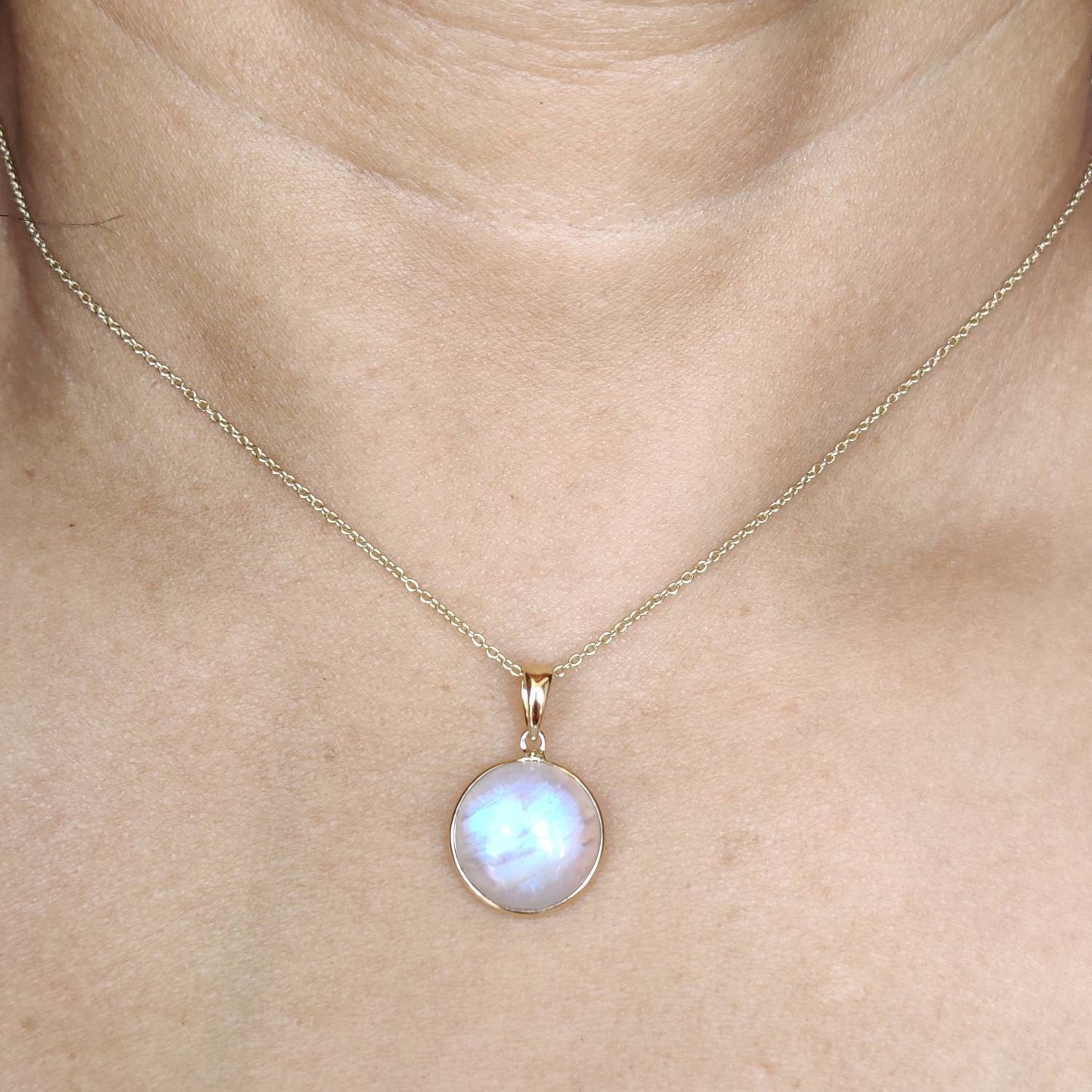 Natural Rainbow Moonstone Pendant, 14K Solid Yellow Gold Pendant, June Birthstone Pendant, Bezel Pendant, Moonstone Jewelry, Christmas Gift