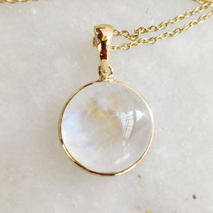 Natural Rainbow Moonstone Pendant, 14K Solid Yellow Gold Pendant, June Birthstone Pendant, Bezel Pendant, Moonstone Jewelry, Christmas Gift