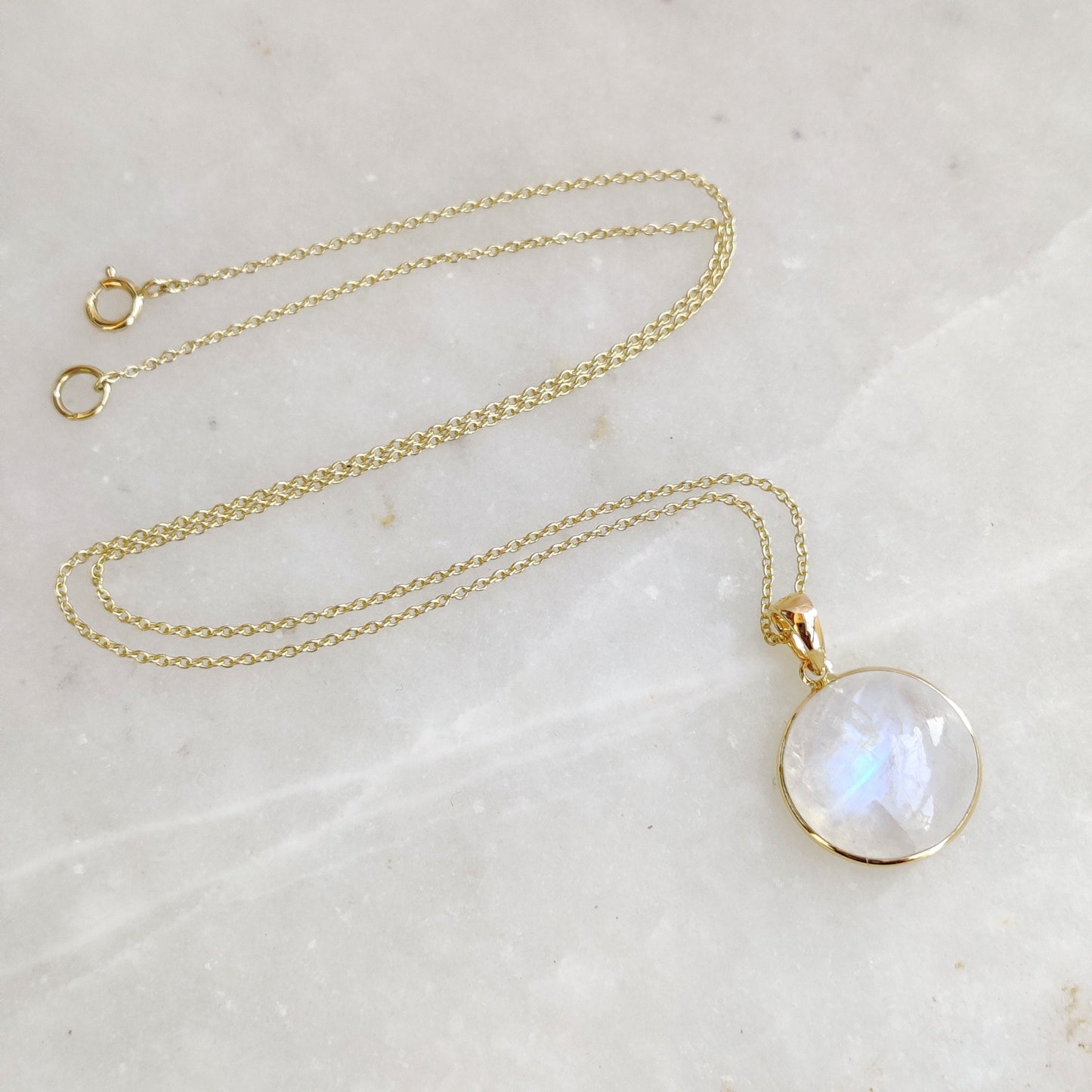 Moonstone Necklace, Rainbow Moonstone 14k Solid Gold Pendant Necklace , Natural Blue Moonstone Gold Jewelry, Christmas Gift, June Birthstone