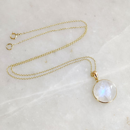 Moonstone Necklace, Rainbow Moonstone 14k Solid Gold Pendant Necklace , Natural Blue Moonstone Gold Jewelry, Christmas Gift, June Birthstone