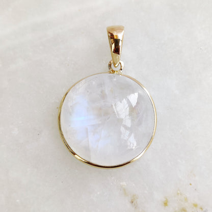 Moonstone Necklace, Rainbow Moonstone 14k Solid Gold Pendant Necklace , Natural Blue Moonstone Gold Jewelry, Christmas Gift, June Birthstone